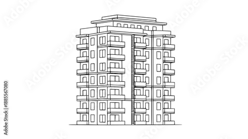 Modern apartment building line art illustration
