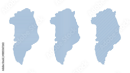 Set of striped maps of Greenland on a white background. Vector illustration