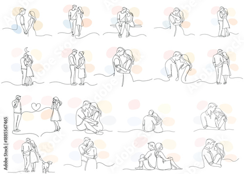 Valentine’s Day Couples One Line Art Bundle | Continuous Single Line Romantic Lovers, Minimal Love Illustrations
