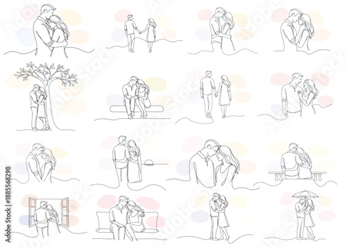 Valentine’s Day Couples One Line Art Bundle | Continuous Single Line Romantic Lovers, Minimal Love Illustrations