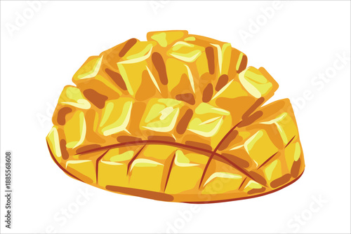 Juicy Mango Cubes Hand Drawn Fruit Illustration