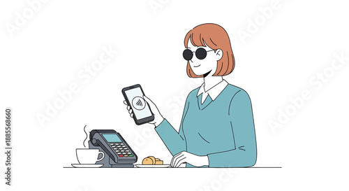 Woman using a smartphone for contactless payment at a coffee shop