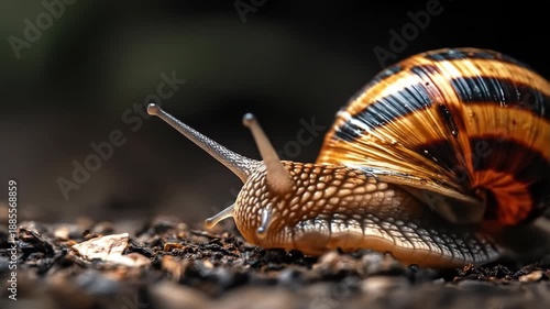 Snail crawling on soil