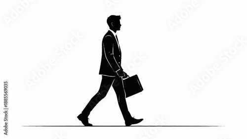 Silhouette of a businessman walking with a briefcase.