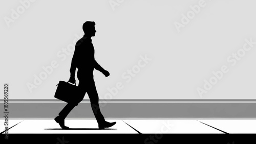 Silhouette of a businessman walking with a briefcase.