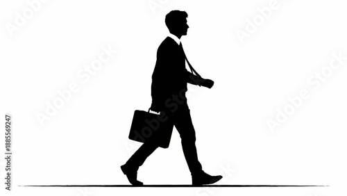Silhouette of a businessman walking with a briefcase.