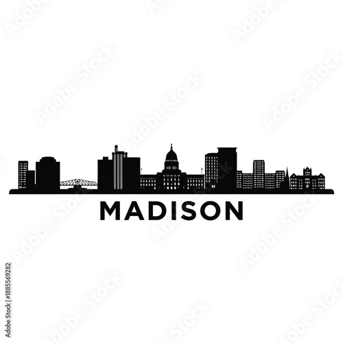 Silhouetted Madison Skyline A Black And White Cityscape Illustration