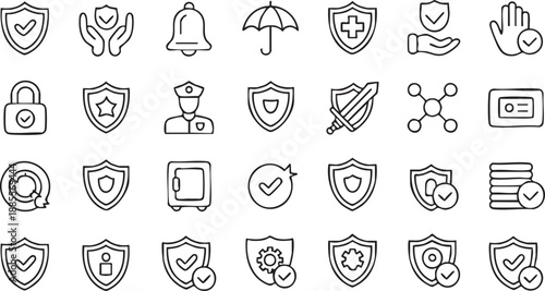 Shield and Security Line Icons for Digital Trust Interfaces