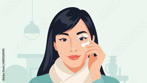 Close-up of a person applying cream to their eye area