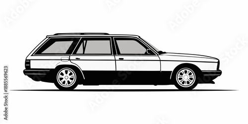 Classic white station wagon vehicle illustration with detailed side profile design