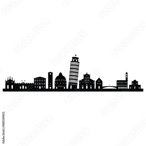 Silhouetted cityscape featuring the leaning tower of pisa italy