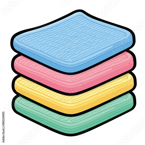 A stack of four colorful washcloths
