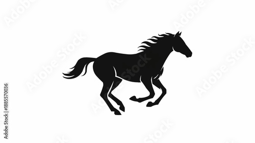 Silhouette of a running horse with flowing mane and tail.