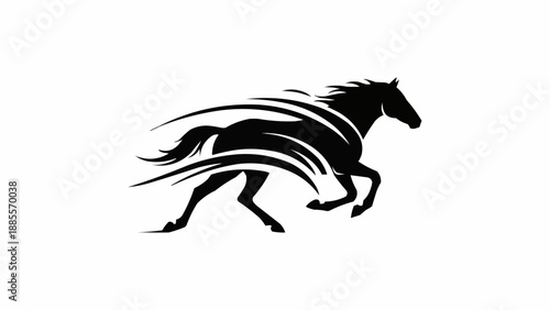 Silhouette of a running horse with stylized motion lines.
