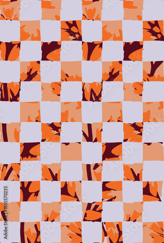 Contemporary foliage leaves branches mosaic quilt. Vivid Modern japandi. Bright colours seamless pattern. Creative home decor 