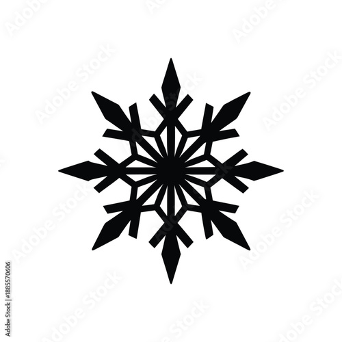 Detailed black snowflake illustration symmetrical design with pointed crystalline structure