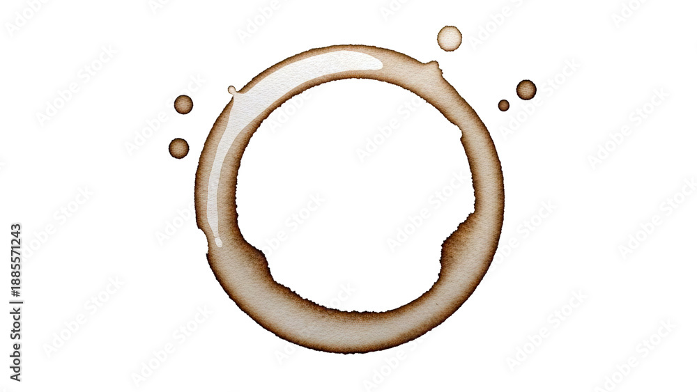 Obraz premium Coffee Ring Stain on White Background