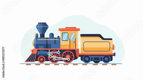 Colorful steam engine locomotive with tender on tracks