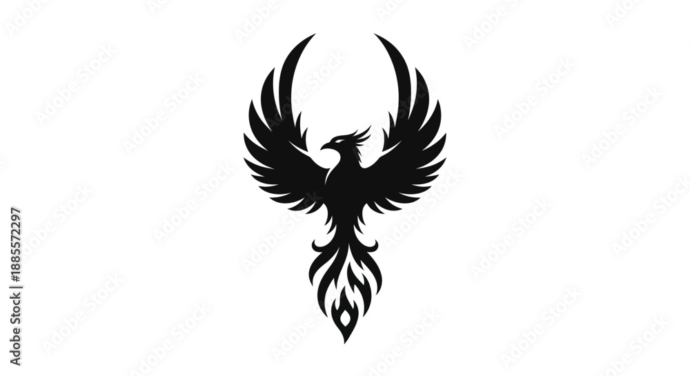 Obraz premium Black phoenix bird icon on white