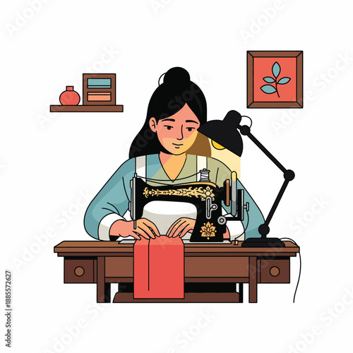 A woman sewing on a machine