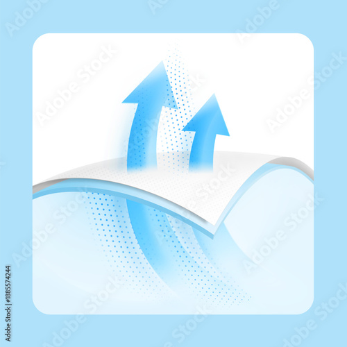 Two wavy layers with arrow. Great for the presentation of permeable materials. Vector illustration. Template for your product. EPS10.