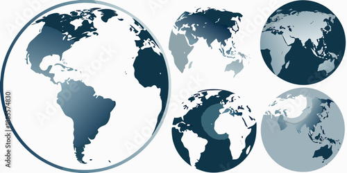 Illustrative world globes in varying shapes and perspectives a geographic representation