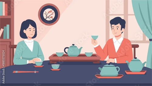 Couple enjoying a traditional tea ceremony indoors