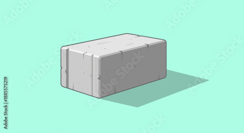 Single concrete block casting a shadow against a light blue background.