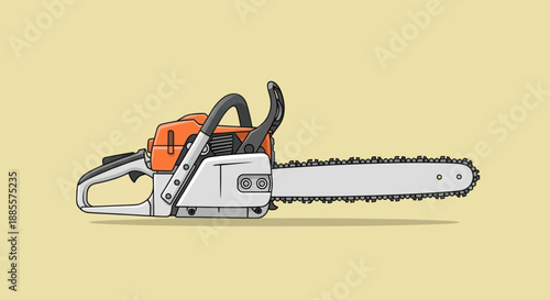 Illustration of a portable chainsaw against a plain background.