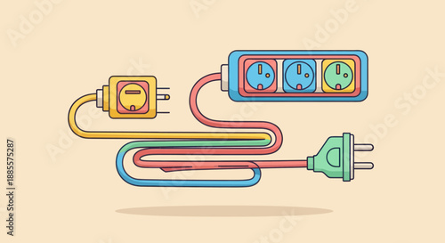 Connected power adapter, extension cord and outlet