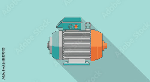 Illustration of an electric motor on a light blue background.