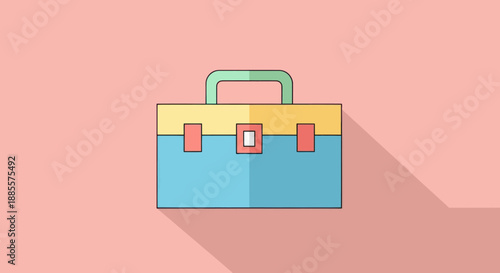 Colorful flat illustration of a briefcase with a long shadow.