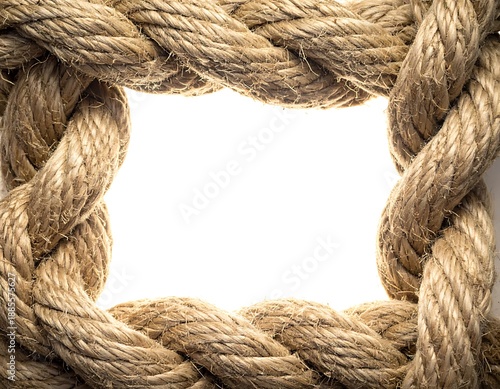 Braided tan rope forms a square frame against white, offering texture and copy space in the middle