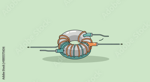 Toroid inductor isolated on a green background.