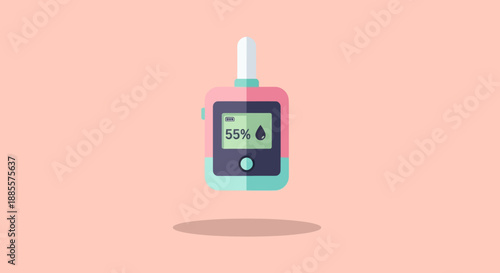 Flat design of a glucose meter with a blood drop icon.