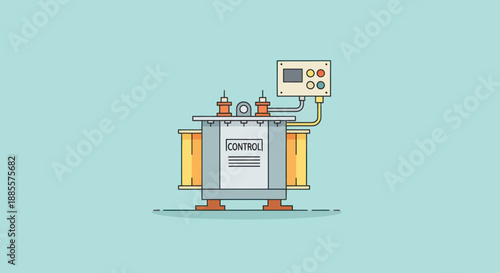 Illustration of an electrical transformer with a control panel