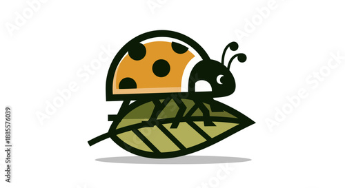 Cartoon ladybug illustration resting on a green leaf vector design