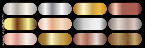 Big metal pack. Collection of gold, silver and bronze gradient for design. Vector gradients set. Vector illustration