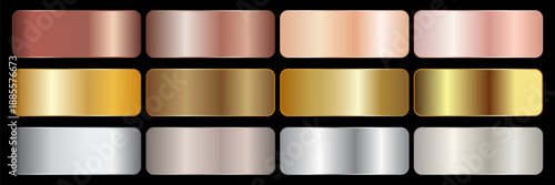 Collection of gold silver bronze and rose gold gradient texture background vector