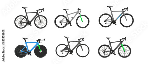 Bicycle illustrations set various designs isolated