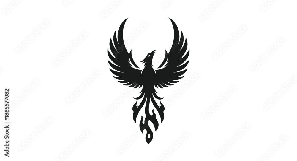 Obraz premium Black phoenix rising silhouette on white