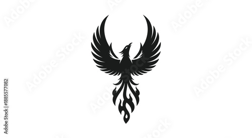 Black phoenix rising silhouette on white