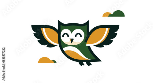 Cartoon owl flying with open wings against white background vector art