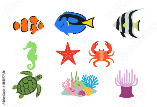 Colorful marine life collection cartoon fish and sea creatures