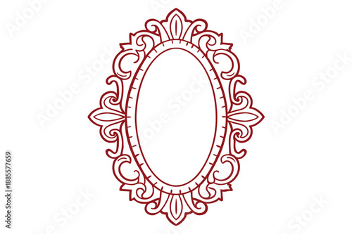 Royal Oval Golden Ornament Frame with Symmetrical Scrollwork Isolated on White