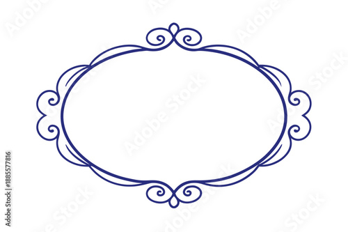 Royal Oval Golden Ornament Frame with Symmetrical Scrollwork Isolated on White