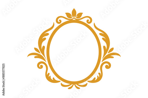 Royal Oval Golden Ornament Frame with Symmetrical Scrollwork Isolated on White