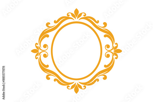 Royal Oval Golden Ornament Frame with Symmetrical Scrollwork Isolated on White
