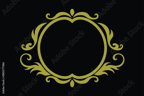 Royal Oval Golden Ornament Frame with Symmetrical Scrollwork Isolated on White