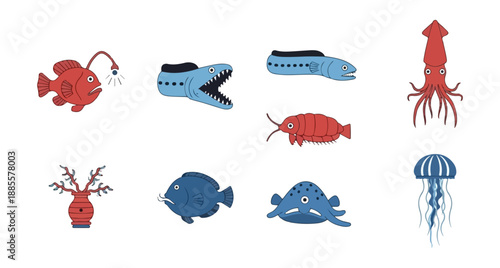Marine life collection vector illustrations of aquatic animals